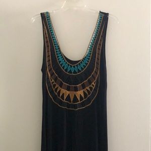 Crochet back, side slit black maxi dress